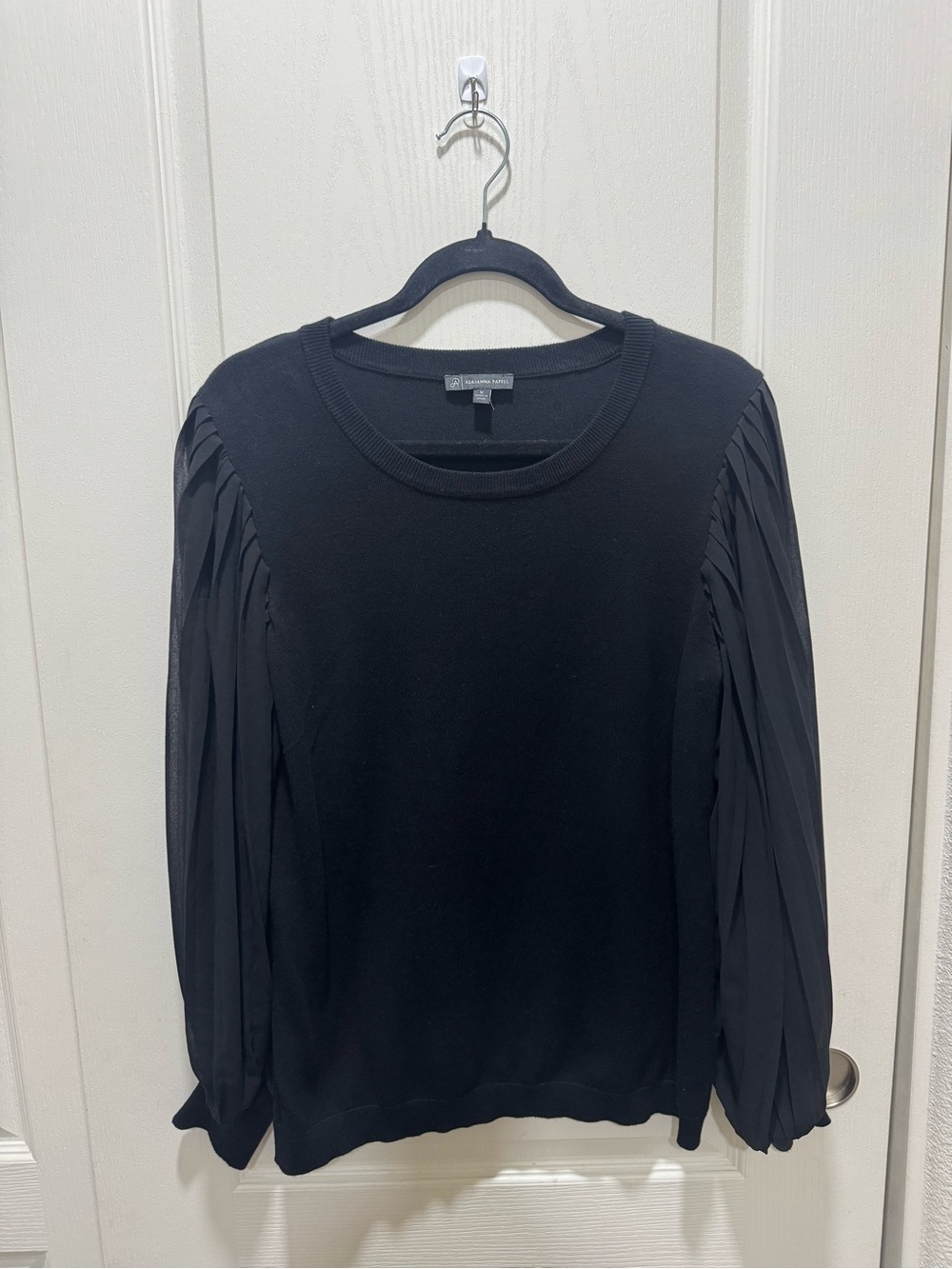 Adrianna Papell Black Pleated Sheer Sleeve Sweater Top M